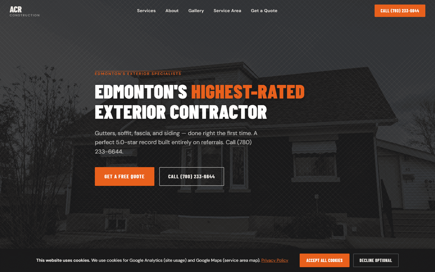 ACR Construction website screenshot