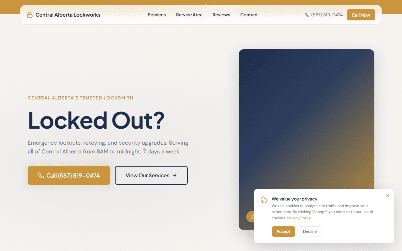 Central Alberta Lockworks website screenshot